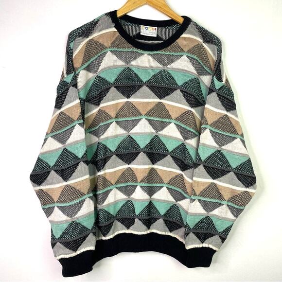 Coogi | Knit Sweater Black Green White Triangle Print Large - Picture 1 of 8
